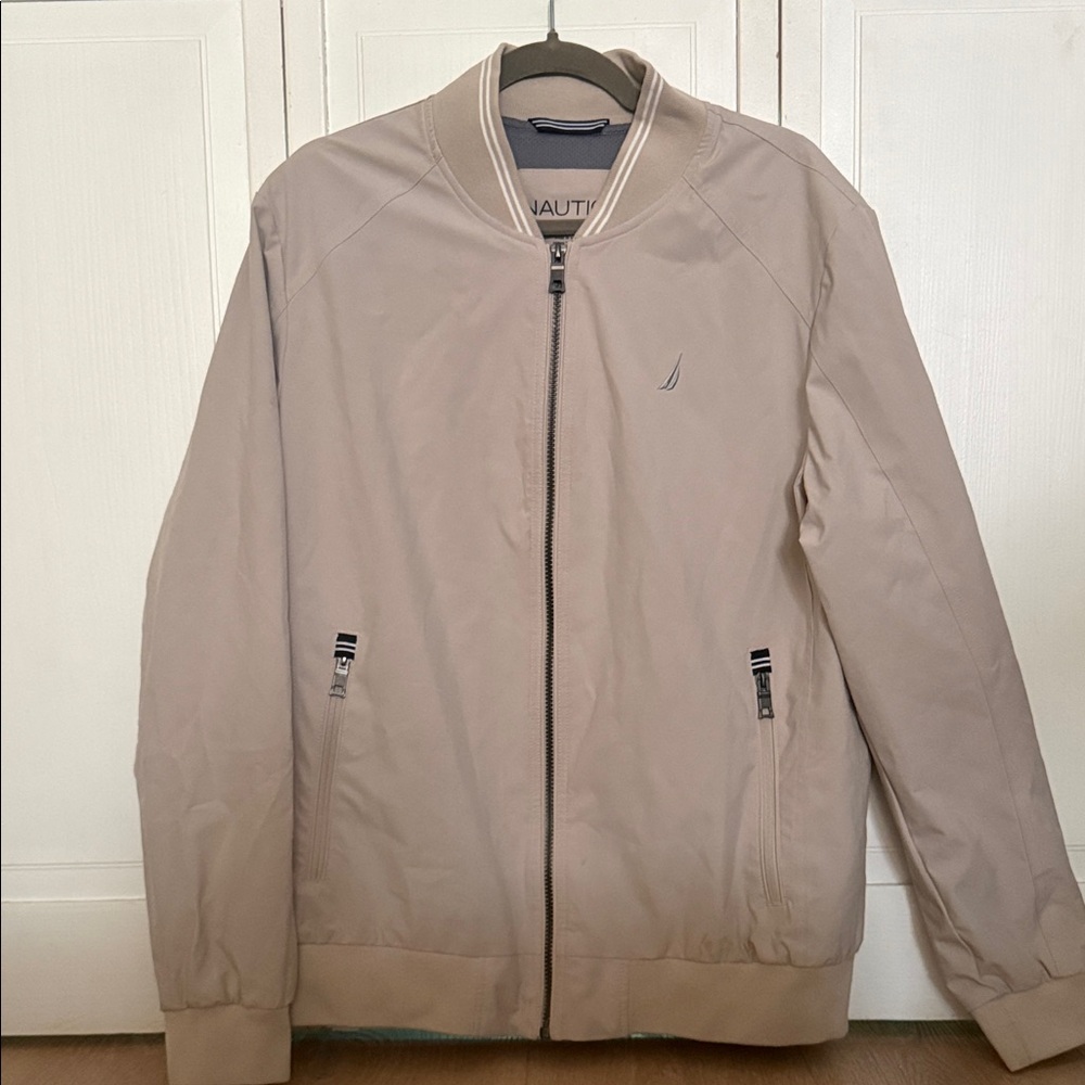 Nautica Men's Light Beige Bomber Jacket Size Large